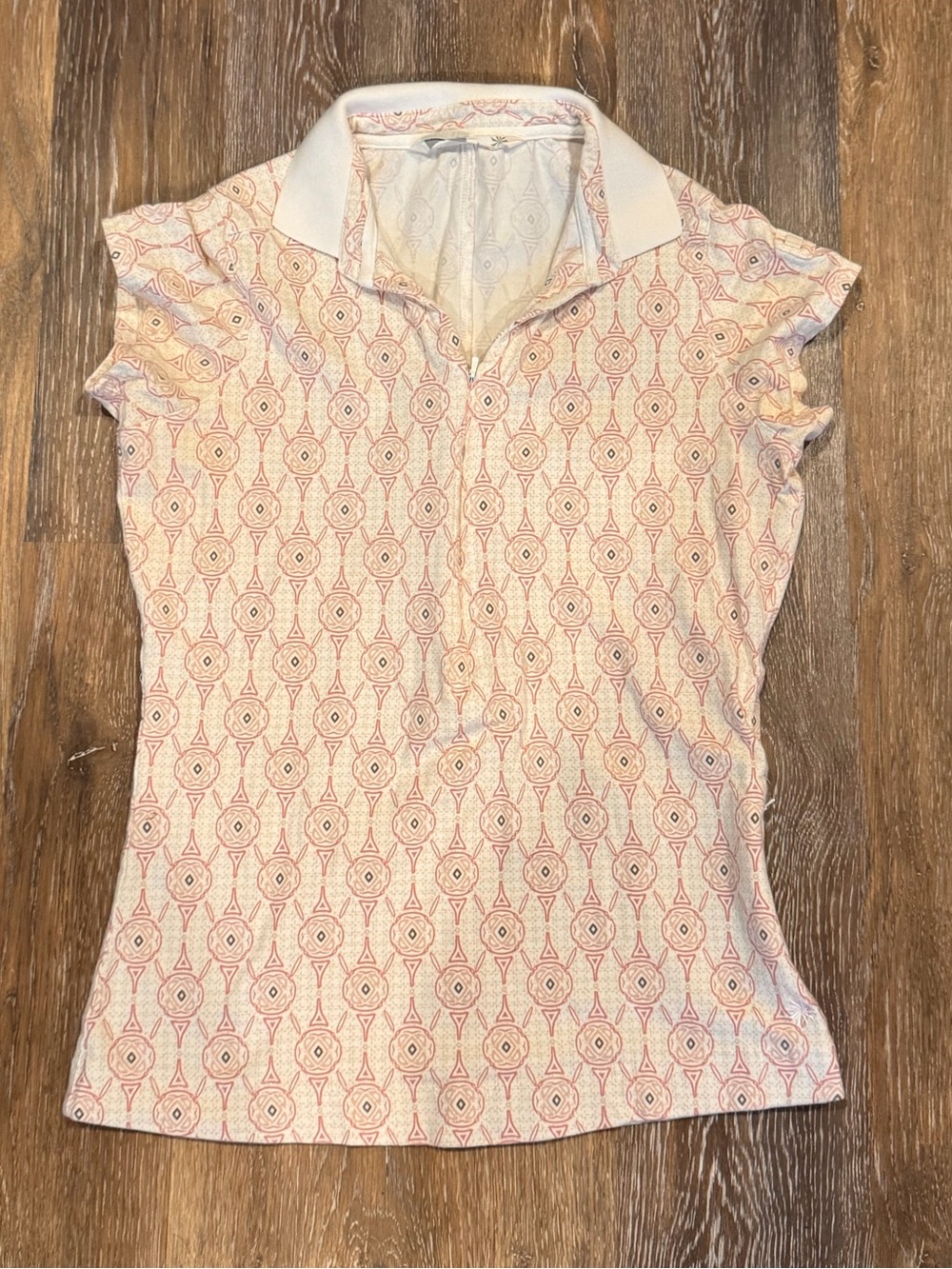 Athleta Pink Geometric Cap-Sleeve Polo Top